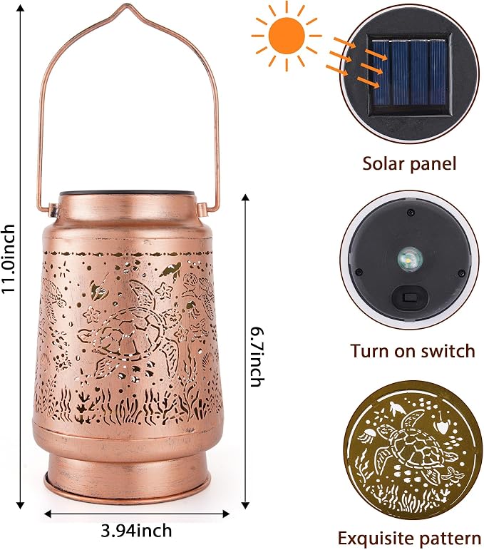 Sea Turtle Solar Lanterns Outdoor Waterproof, Sea Turtle Gifts for Women Men Hanging Solar Lights for Outside, Decorative Light for Garden Patio Porch Yard Decor