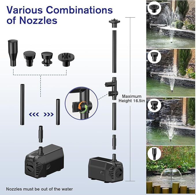 POPOSOAP Solar Water Fountain Pump, 30W Solar Pond Pump 160GPH Adjustable Flow, Dry-Run Protection, 16.5Ft Cord /6.6Ft Tubing for Pond/Waterfall/Garden/Hydroponics-P130H