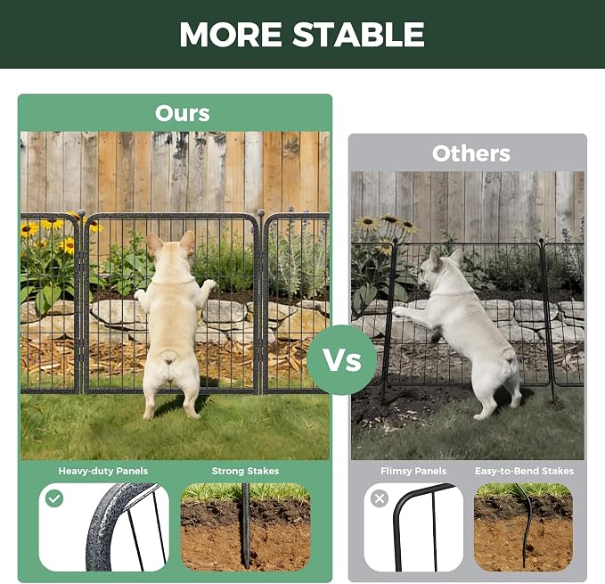 FXW Garden Fence Outdoor for the Yard – 24in(H) x 15.2ft(L) Heavy Duty Metal Animal Barrier for Dog, No Dig Decorative Dog Fence, 8 Panels, Silver