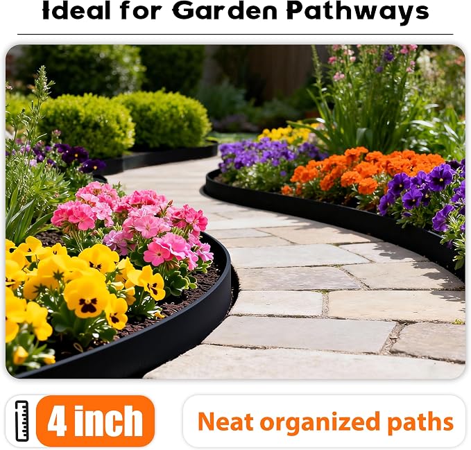 4 inch Tall Landscape Edging Kit 120FT Garden Edging with 210 Spikes for Lawn Edging and Flower Beds (Black, 120FT)