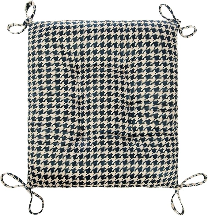Outdoor Patio Cushion, Rocking Chair Cushion, Tufted Pads, Set of Upper and Lower with Ties Pack of 2 (2 Sets) - Back 20"×17", Seat 17"×17" (Blue Houndstooth)