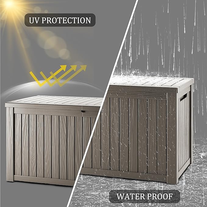 Outdoor Storage Box 185GAL Waterproof Resin Deck Box,Pool Accessories Supplies，UV-Resistant Lockable Package Delivery Bin for Garden Tools,Large Patio Outside Cushions,Chest,Furniture,Grey