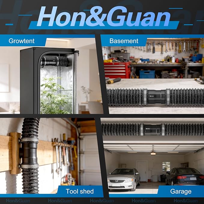 Hon&Guan 6 Inch Inline Booster Duct Fan with Speed Controller - 345 CFM Airflow with 19.2W Ultra-Low Power and Low Noise