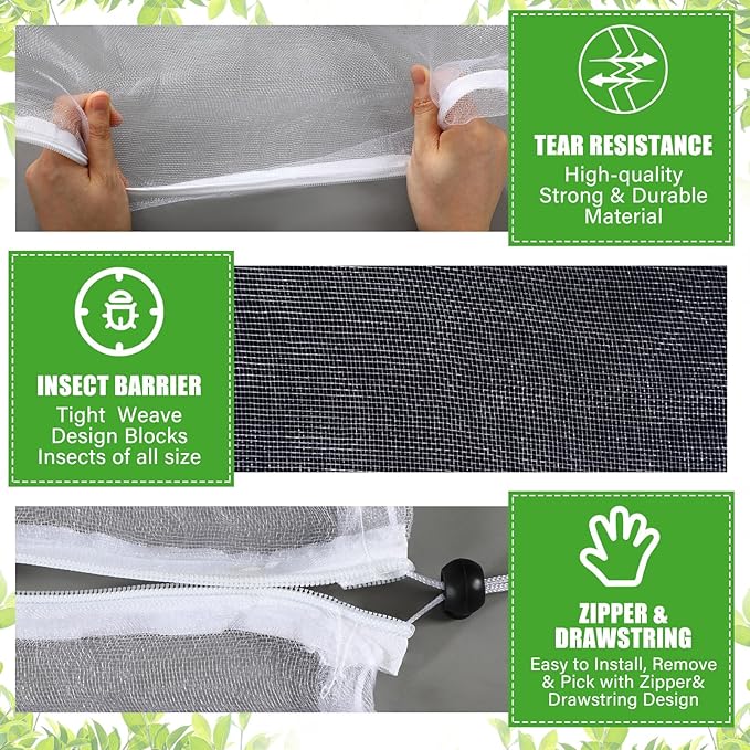 12 x 16 ft Large Fruit Tree Netting for Protecting Fruit from Squirrels Birds Bug Deer & Rat Garden Mesh Netting with Zipper and Drawstring Tree Covers for Blueberry Peach Apple Garden Bushes