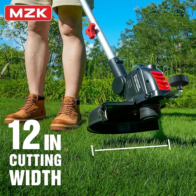 MZK 20V 12'' Cordless String Trimmer, Grass Trimmer&Edger with 8 Replacement Spools, Battery Powered Weed Trimmer with Auto Line Feed for Garden, Lawn(2 * 4AH Battery and Charger Included),ST12D07
