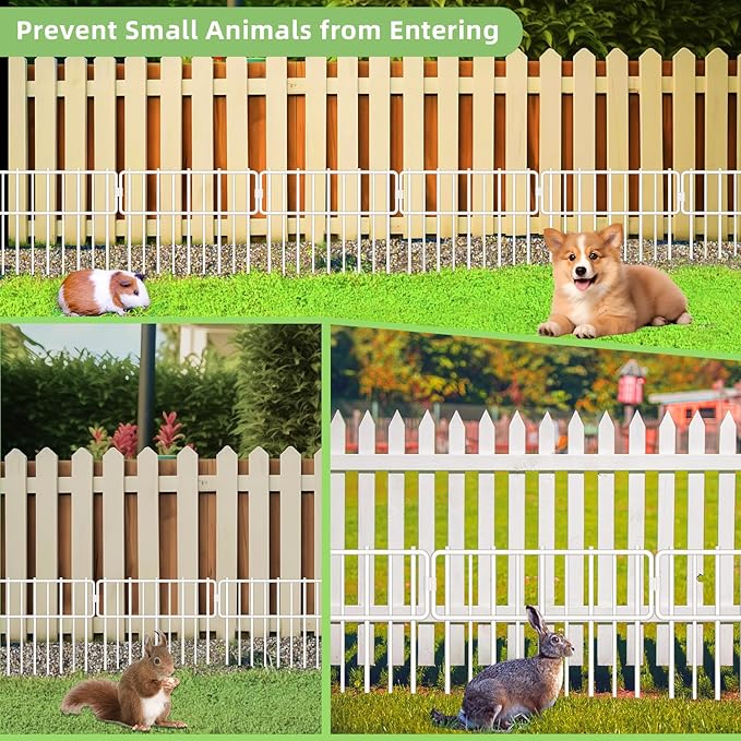 Blingluck Animal Barrier Fence, 10 Pcs Upgrade 1.26 in Gap Decorative Fences No Dig Fence for Rabbits and Dog Ground Defense, Rustproof Metal Wire Garden Edging Border for Outdoor, Yard, White