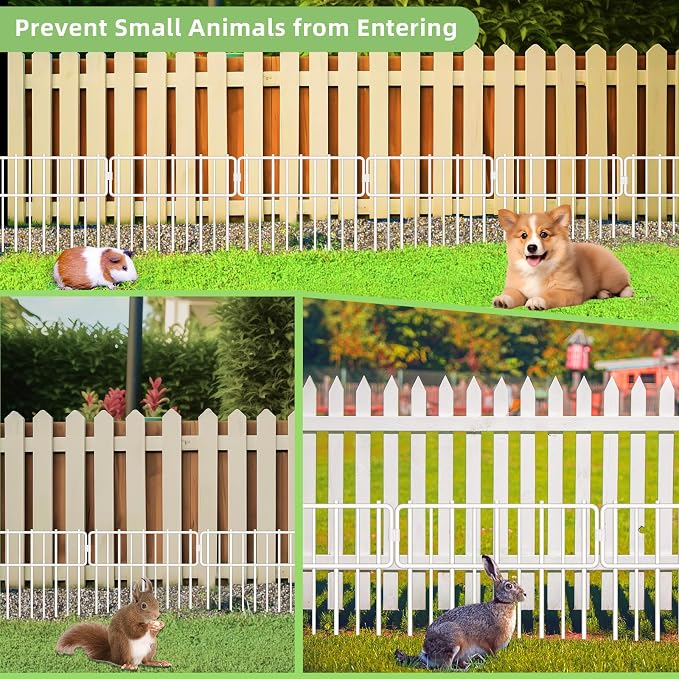 Animal Barrier Fence, 30 Pcs Upgrade 1.26 in Gap Decorative Fences No Dig Fence for Rabbits and Dog Ground Defense, Rustproof Metal Wire Garden Edging Border for Outdoor, Yard, White