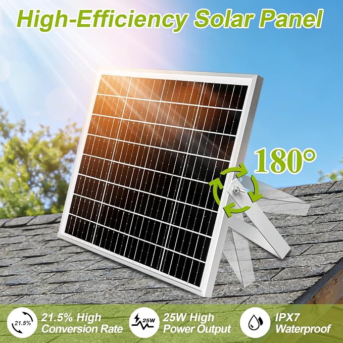 7.1" Solar Powered Exhaust Fan, 16.5 ft Cord + 25W Solar Panel Greenhouse Ventilation Fan, 3800RPM IPX7 Waterproof Solar Vent Fan for Chicken Coop, Shed, Dog House, Outdoor Intake & Exhaust