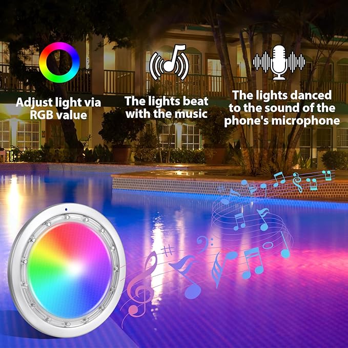 Led Pool Lights for Inground Pool, 12v Pool Light with 50FT Cord, 60W 10 Inch Led Pool Light with Controller, Remote and APP Control, Suitable for Most 10 Inch Wet Niche, IP68