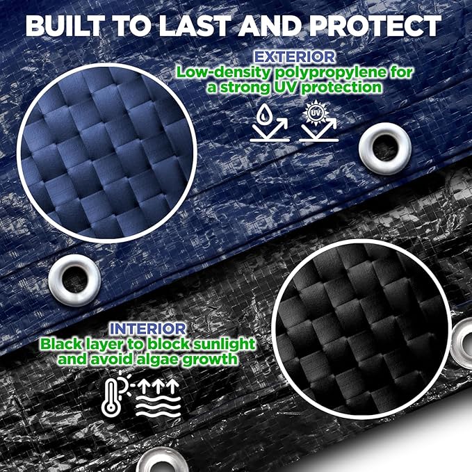 18 ft Round Pool Cover for Above Ground Pools, Above Ground Pool Cover, Swimming Pool Cover, Winter Pool Cover, Keeps Out Debris, Cold and UV Resistant, Supreme Mesh, Navy Blue