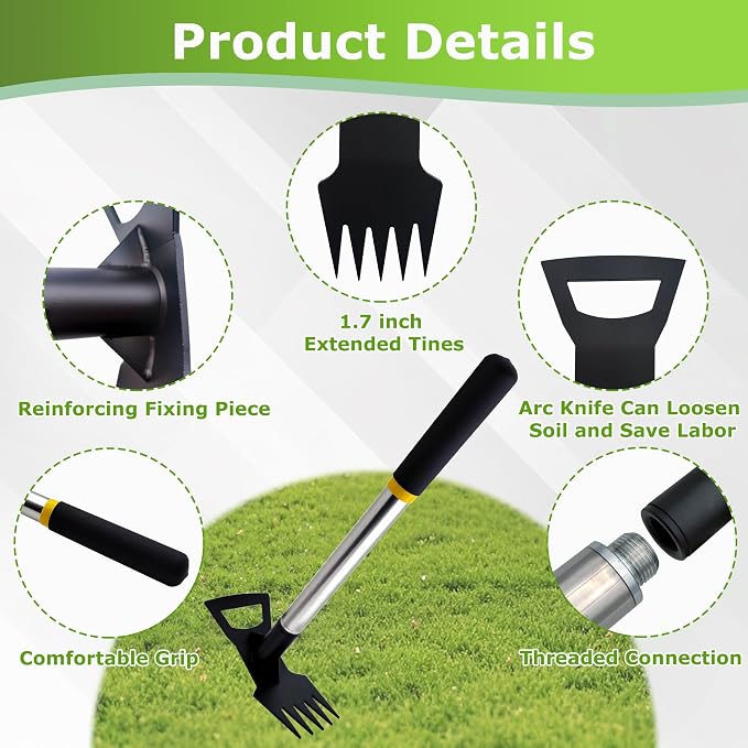 Weed Puller Tool, 2 in 1 Weeding Tools, Weed Pulling Tool, 15.7" Short Handle Weed Remover Tool, 5-Tine Garden Weed Rake, Gardening Hand Tools for Weeding in Flower Beds, Courtyards & Narrow Gaps