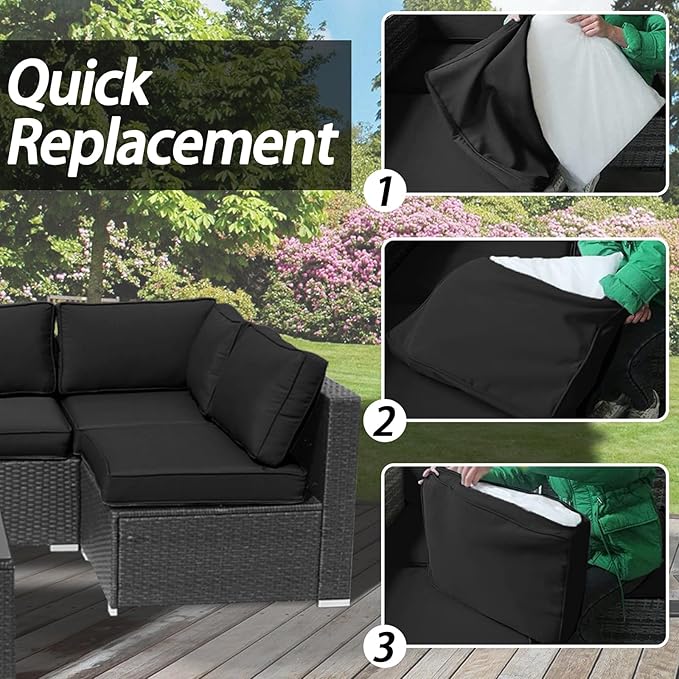 14Pcs Patio Cushion Covers Replacement Splashproof UV-Resistant Inelastic Covers with Zippers, Max Compatible 25.6x25.6x4inch Patio Cushion, for 7 Pcs Outdoor Patio Furniture Sets
