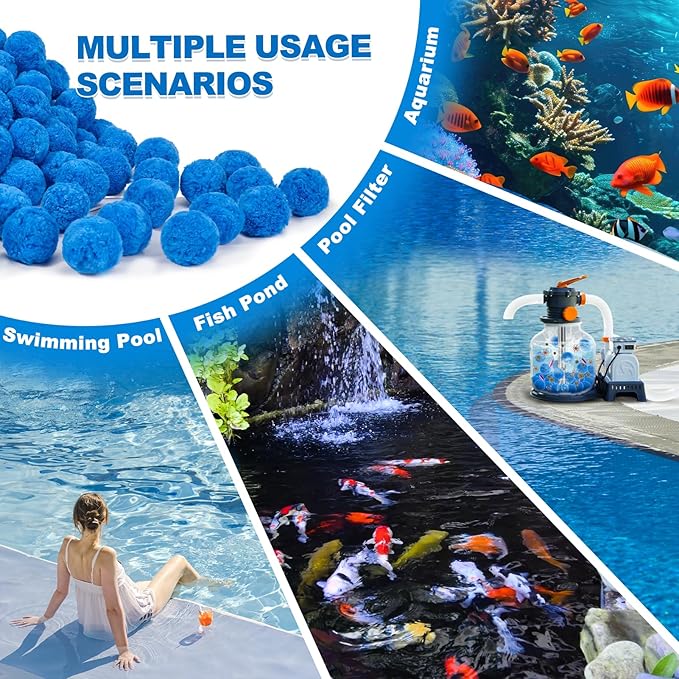 TTQ Pool Filter Balls for Sand Filter Systems, 4.8 Lbs Reusable Polyester Fiber Filter Media, Blue Filter Balls for Above Ground and Inground Pools
