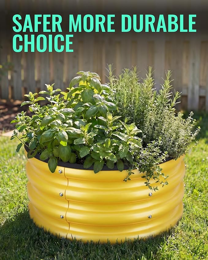 ZXZYHFTY Raised Garden Bed, 0.6 mm Galvanized Steel Round Planter Box with Open Bottom, Yellow, 2 x 2 x 1 FT, 1 Pack