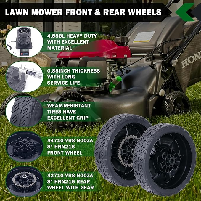 CheeMuii 4 Pack HRN216 Lawn Mower Wheels Kit 2 Rear Wheels Replace for 42710-VR8-N00ZA and 2 Front Wheels Replace for 44710-VR8-N00ZA Compatible with Honda HRN216 Lawn Mower