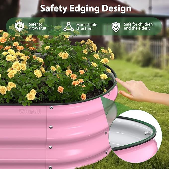 Winpull Raised Garden Bed Kit, 5x2x1 ft Galvanized Planter Box Outdoor with Safety Edging, Large Metal Raised Beds for Gardening Vegetables Flower Fruits (Blush Pink)