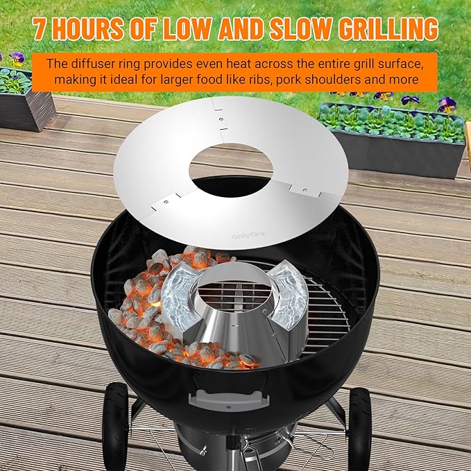onlyfire Charcoal Ash Basket with Diffuser Ring & Water Reservoirs - Heavy Duty Stainless Steel Charcoal Holder for Weber 22" & 26" Kettle Grills, Accessories for Snake Method, Slow Roasting