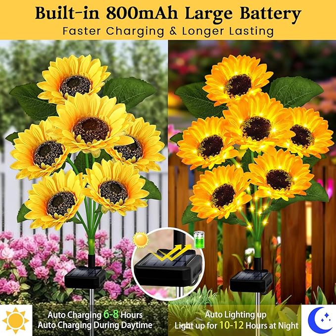 VOOKRY Solar Lights Outdoor, 6 Pack with 36 Sunflower Lights, Waterproof Solar Flowers Garden Decor, Birthday Gifts for Mom Women Grandma, Sunflowers Yard Decoration for Lawn Backyard Patio Flowerbed