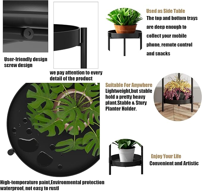 2 Tier Metal Flower Plants Holder, with 2 Removable Display for Indoor or Outdoor,Pot Plant Planter Display (Black 2P)