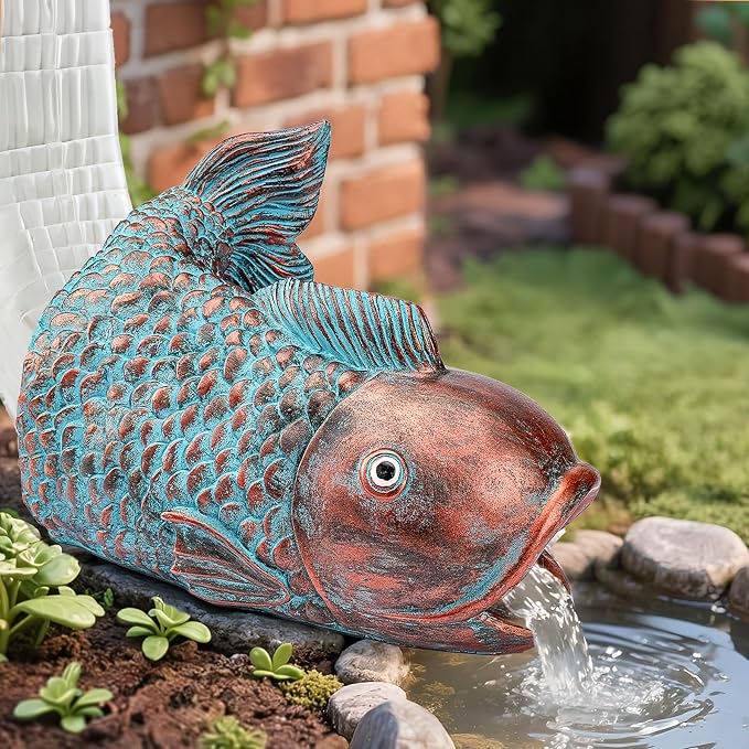 Teaeeno Fish Gutter Downspout Extension Decoration, 3''x4'' Downspout Extender Diverter Splash Block Sculpture Outdoor Decor, Animal Resin Statue Ornaments, for Garden, Lawn, Yard (Blue)