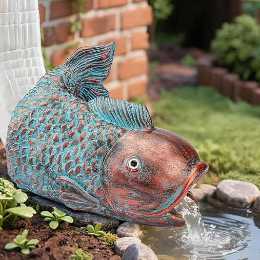 Teaeeno Fish Gutter Downspout Extension Decoration, 3''x4'' Downspout Extender Diverter Splash Block Sculpture Outdoor Decor, Animal Resin Statue Ornaments, for Garden, Lawn, Yard (Blue)