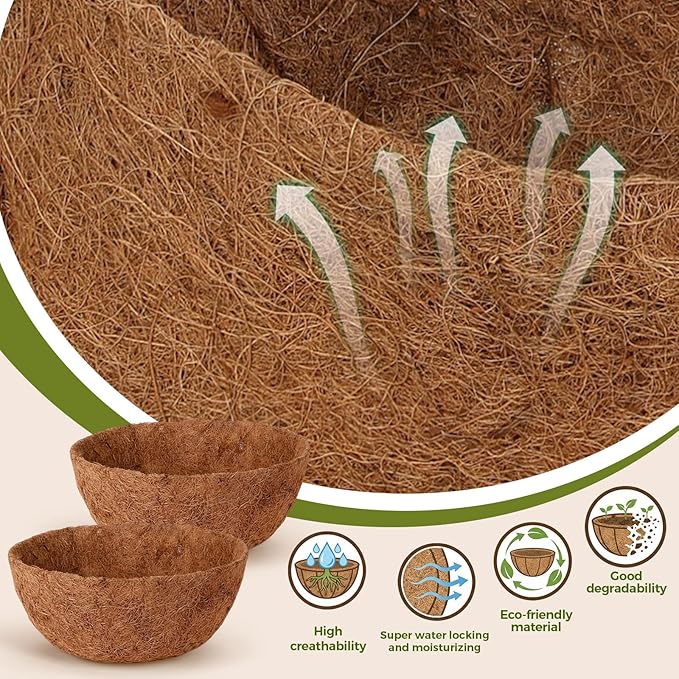 Gerrii 8 Pcs 18 Inch Coconut Liners for Hanging Baskets Coco Liners for Planters Natural Round Coconut Coco Planter Basket Coir Liner for Hanging Basket Flowers/Vegetables