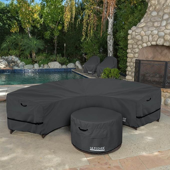 ULTCOVER Patio Curved Sofa Cover Waterproof for 4-6 Seater Outdoor Sectional Furniture Couch 158"(Back Arc Length) / 104"(Front Arc Length) x 32"(Deep), Black