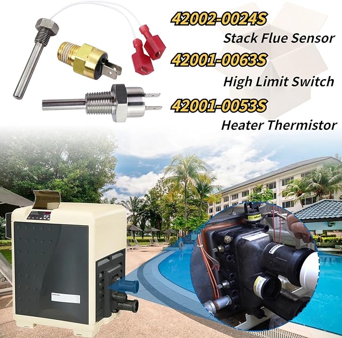 42002-0024S Stack Flue Sensor 42001-0063S High Limit Switch & 42001-0053S Heater Thermistor Compatible with Pentair Pool and Spa Heaters