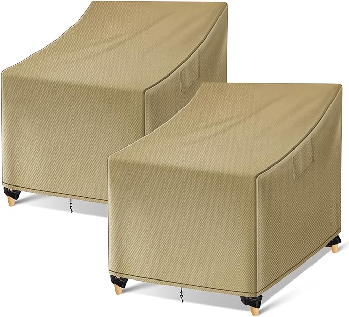 WLEAFJ Outdoor Chair Covers Waterproof, Khaki Lawn Patio Furniture Covers, Heavy Duty Wicker Garden Sofa Chair Cover, 2 Pack - 36" W x 37" D x 36" H