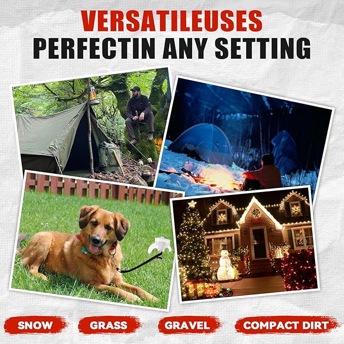 20 Pack 8" Heavy Duty Metal Tent Stakes, Screw in Tent Stakes, Ground Anchors for Camping, Canopy, Inflatable, Yard, Glow in The Dark Ground Anchors, Hexagonal Head Drive and Storage Box (White)