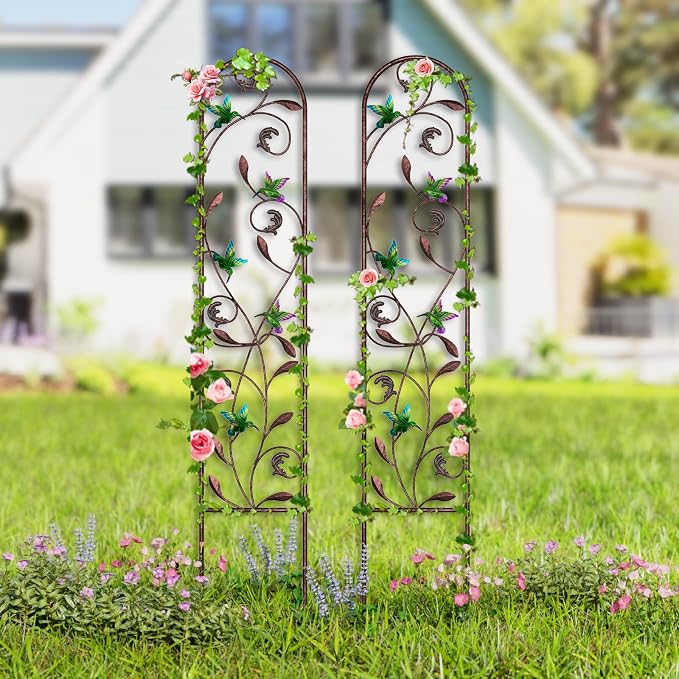 aboxoo Set of 2 Packs Hummingbird Metal Garden Trellis for Climbing Plants,Outdoor Decorative Flowers Arch Fence Trellis for Outdoor Patio,Garden,Lawn,Yard,Backyard,Wall Brackets,60'' H x 11'' W