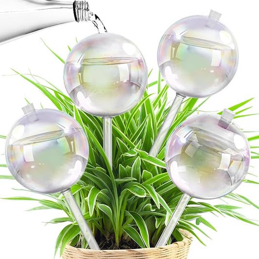 17 oz Up 2 Weeks Extra Large Plant Watering Globes, Self Watering Planter Insert, Iridescent Glass Self Watering Globes, Vacation Plant Watering Devices, Automatic Watering Bulbs (Large 4-Pack)