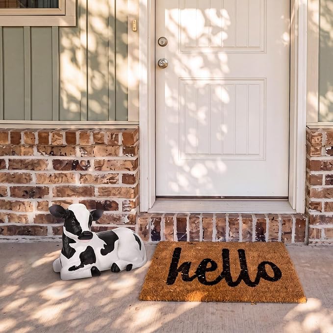 Wenqik Cow Porch Statue Small Cute Figurines for Porch, Resin Farmhouse Decor for Yard, Garden, Patio, Outdoor, Indoor