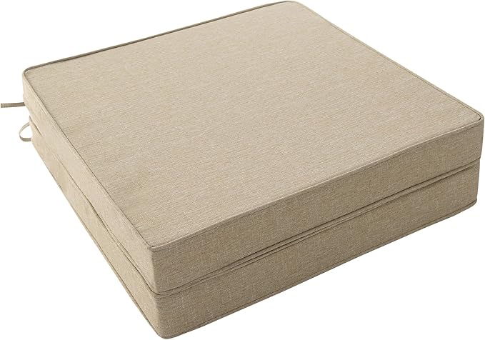 Outdoor Chair Cushions, Water-Resistant & Fade-Resistant, Patio Furniture Seat Replacement Chair Pads with Ties Zipper, Removable Cover, Non-Slip Bottom, Set of 2, 17 x 16 Inch, Natural