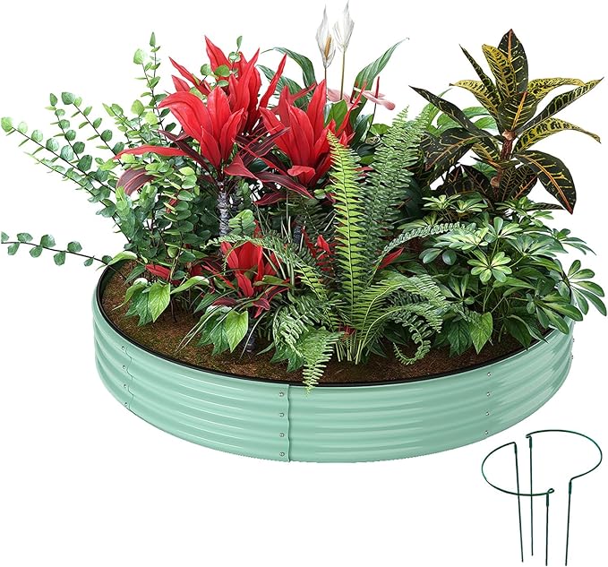 ZFHgarden Galvanized Metal Planter Round Raised Garden Bed Kit for Gardening Outdoor，3x3x1ft Grow Garden Box Raised Flower Bed，Round Galvanized Planter Outdoor Large Metal Fire Pit Ring Green