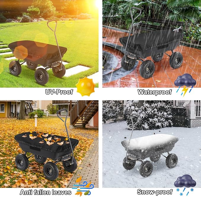 Collapsible Wagon Cover for Gorilla Carts Poly Garden Dump Cart, Outdoor Garden Wagon Cart Cover, Waterproof Dustproof UV Resistant Wagon Rain Covers Perfect for Lawn, Barn and Farm