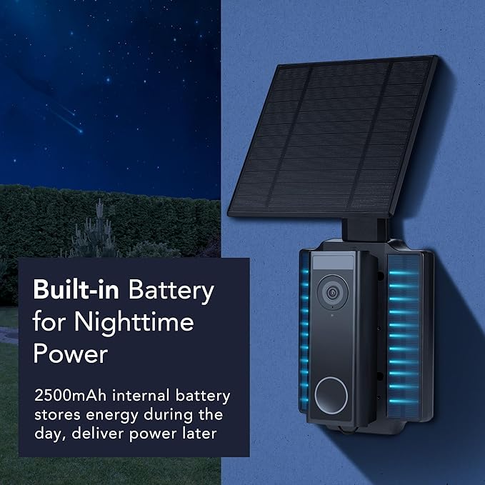 Wasserstein Doorbell Solar Charger with Built-in Battery Compatible with Arlo Video Battery Doorbell 2K (2nd Gen), WYZE Wireless Duo Cam & eufy E340/C30/C31 Doorbell (2.5W)