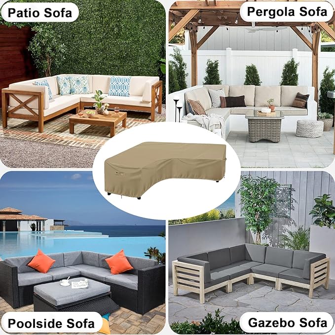 OutdoorLines Waterproof Outdoor Patio Sectional Cover - UV Resistant & Windproof V-Shaped Patio Furniture Covers for Deck, Lawn and Backyard, 420D Heavy Duty Couch Cover 100" L (on Each Side) Camel