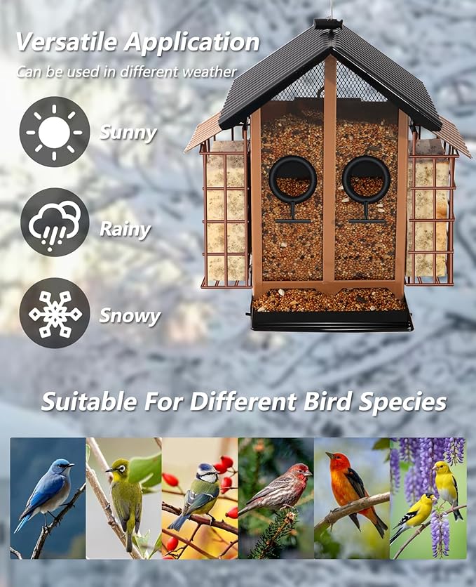 Weatherproof Bird Feeders for Outdoors - 4Lbs Large Metal Suet Feeder for Cardinal Finch, Garden Decor (Khaki)