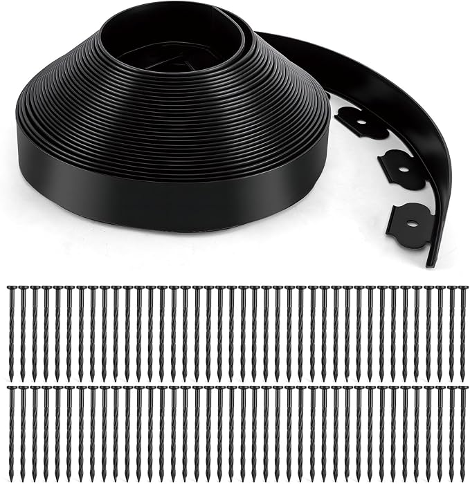 Landscape Edging, 3" x 66' Garden Edging, No Dig Edging for Landscaping with 80 Pcs Anchoring Spikes, Flexible Landscape Border Edging for Landscaping, Yard Lawn, Flower Beds(Black)