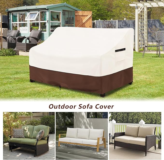 Patio Sofa Covers,100% Waterproof 3-Seater Outdoor Loveseat/Bench Cover,Patio Furniture Covers,85" Wx 38" Dx 35" H,Beige&Brown