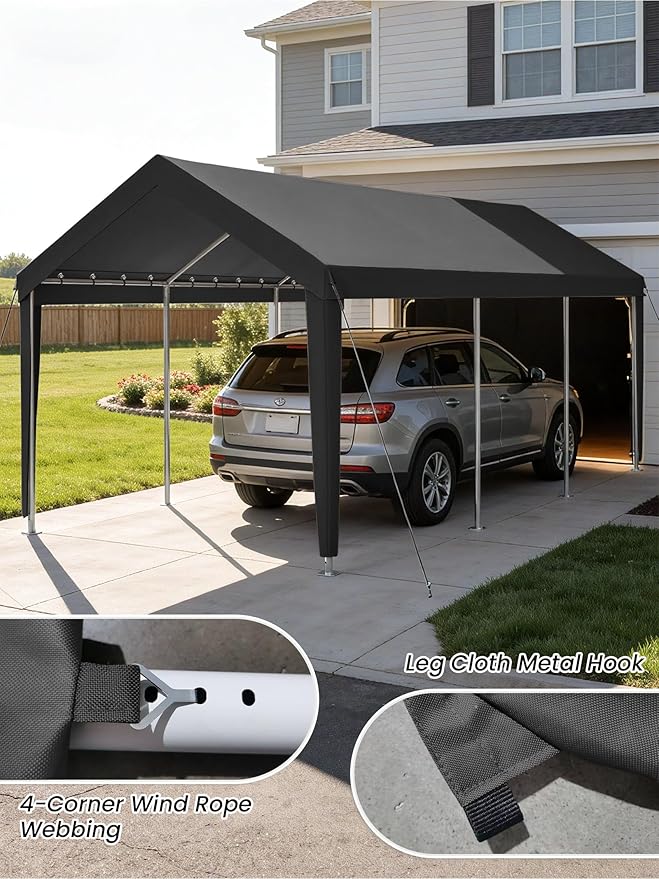 12 x 20 Ft Carport Replacement Cover, Heavy Duty Outdoor Car Tarp Canopy, Waterproof & UV Protected Tear Oxford Tarp with Ball Bungees (Frame is Not Included)