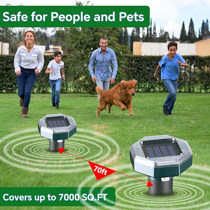 Mole Repellent Solar Powered - Ultrasonic Mole Repeller, Snake Repellent for Yard, Groundhog Skunk Vole Gopher Repellent for Lawns Garden Yard