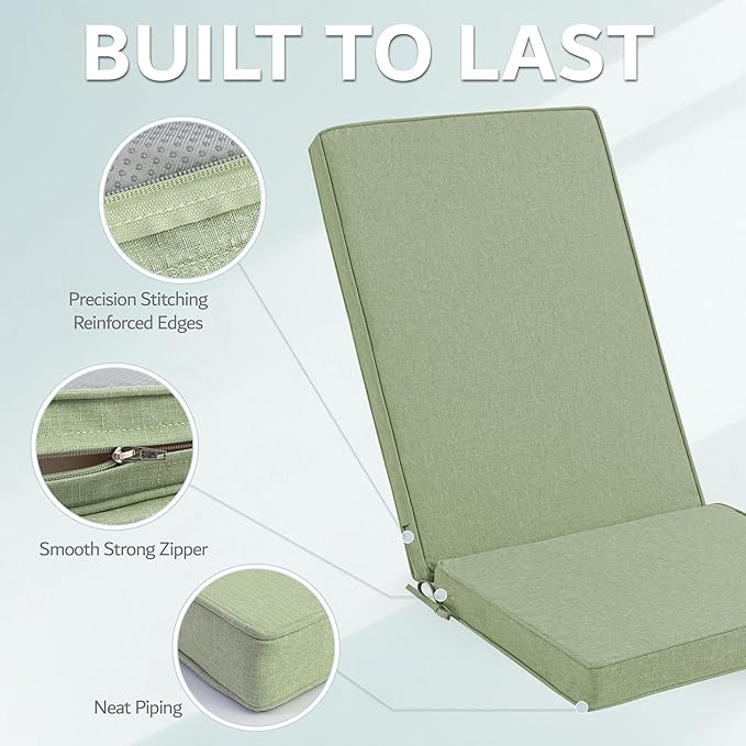Adirondack Chair Cushion - Removable Cover, Water-Repellent & Fade-Resistant Faux Linen, Securing Straps, Non-Slip Bottom, Fit for Most Outdoor Adirondack & Rocking Chairs - Sage Green