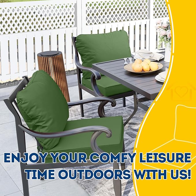 AAAAAcessories Outdoor Seat Cushions for Chairs, Fade-Resistant, Waterproof Patio Furniture Replacement Cushions, 22" x 22" x 3" + 22" x 17", Dark Moss Green