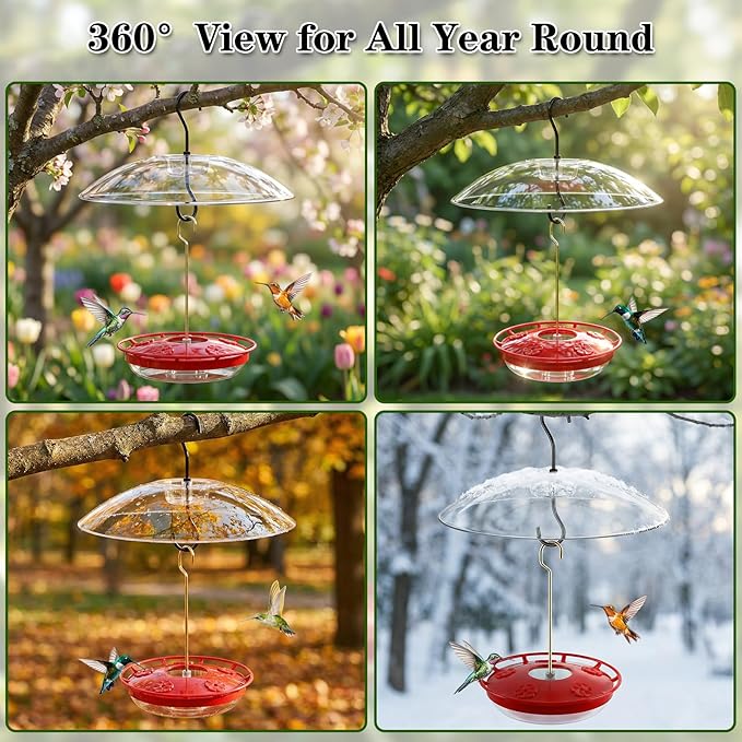 FEED GARDEN 16oz Hummingbird Feeder for Outdoors – Leak-Resistant with Rainproof Dome, Ant Moat & 5 Feeding Ports, Easy Fill & Clean Hanging Nectar Feeder