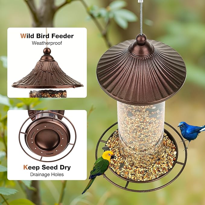 Bird Feeder, Easy to Fill Feeder for Small Wild Birds, Metal - Hanging Bird Feeder for Garden Yard Outside, 0.8 LBS Capacity
