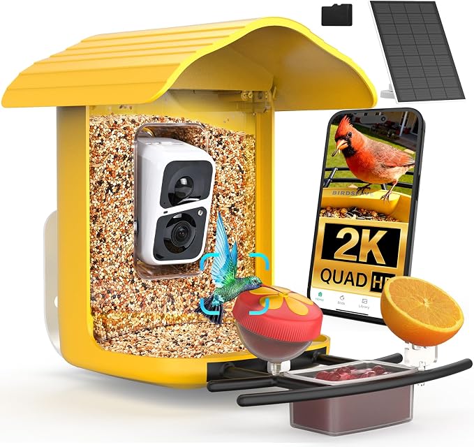 birdsnap® PAV-Bird Feeder with Camera,2K HD with 64GB Card, AI Identify Smart Bird House Cam Solar Panel,Live Stream,Motion Detection,Auto Record Video for Backyard Outdoors,Ideal Gift for Bird Lover