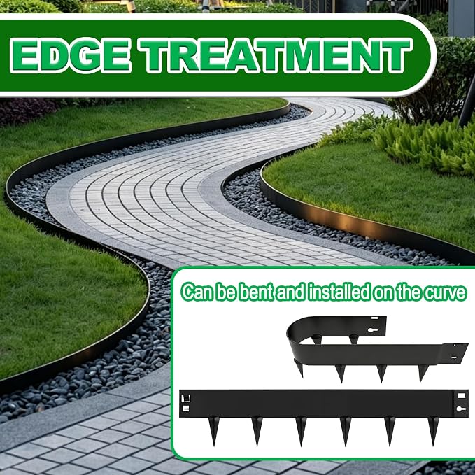 20Ft Galvanized Steel Metal Landscape Edging (6-Pack), 40" x 8" Metal Edging for Landscaping, Hammer-in Garden Edging for Yard, Pathways, Tree Rings - Flexible Black Corrosion Resistant Lawn Edging