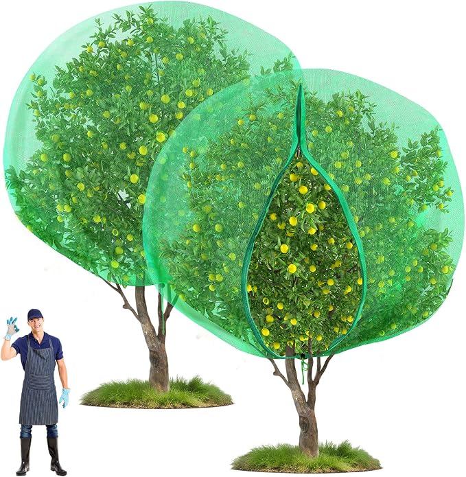 Fanfanwin 2 Packs 13 x 13 ft Large Fruit Tree Netting Bags with Zipper and Drawstring Squirrels Insect Bird Plant Cover for Fruit Trees Fruit Tree Net Protection